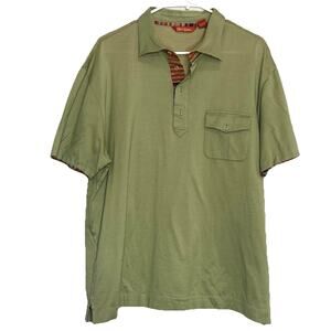 Robert Graham Polo Shirt Men Size XL Green Cotton Pocket Contrasting Trim Casual